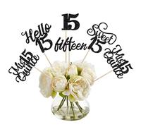 Juego de 15 centros de mesa "Happy 15th Birthday" Hello 15 Mis 15 Coing - Decoraciones florales para 15º cumpleaños - Negro