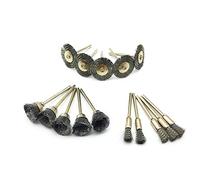 Juego de 15 cepillos de alambre de acero abrasivo para herramientas rotativas Dremel, kit de accesorios, 3 tipos, color plateado