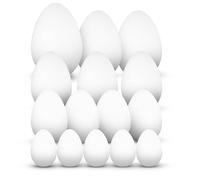 Juego de 15 huevos de poliestireno de 5 x 5 cm, 4 x 7 cm, 3 x 8 cm, 2 x 9 cm, 1 x 10 cm, juego de huevos de poliestireno blanco, ideales para decoración de Pascua, manualidades, modelado como regalo,