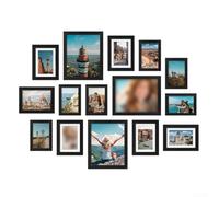 Juego de 15 marcos de fotos de varios tamaños para fotos familiares en blanco y negro, decoración de pared para sala de estar, dormitorio u oficina (negro)