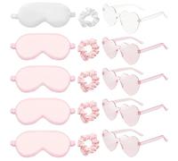 Juego de 15 piezas de suministros para fiestas de spa, máscara de satén para dormir, máscaras suaves para dormir, anillos para el pelo, gafas en forma de corazón, juegos de accesorios de dama de