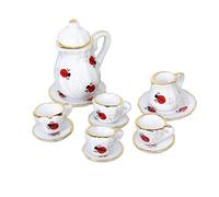 Juego de 15 Piezas de vajilla en Miniatura para casa de muñecas, Juego de té de Porcelana, Plato, Taza, Plato, Estampado de Mariquita, minijuego de té, Accesorios para casa de muñecas, de t