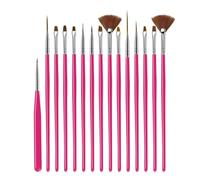 Juego de 15 pinceles profesionales para arte de uñas, suministros de armadura acrílica, pintura de gel UV, uñas, diseño de uñas, herramientas de dibujo (rojo rosa)