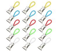 Juego de 15 pinzas para toallas de colores, pinzas de baño, pinzas de metal, pinzas de hierro, pinzas organizadoras para cocina, baño, oficina, vacaciones (5 colores)