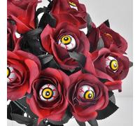 Juego de 15 rosas artificiales para Halloween con globo ocular para decoración de fiestas embrujadas y temáticas (rosa roja)