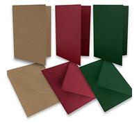 Juego de 15 tarjetas plegables, DIN A6, 160 g/m², 220 g/m², color rojo oscuro, verde oscuro, con sobres DIN C6, 80 g/m², 90 g/m², adhesivo en húmedo