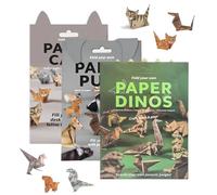 Juego de 150 hojas de papel para origami de animales 3D: gato, perro y dinosaurio. Kit completo de origami para adultos y adolescentes. Manualidades creativas para decorar tu escritorio y regalar.