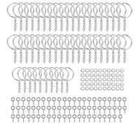 Juego de 150 Piezas Anillos de Llavero, 50 Anillos de Llavero con Cadena de salto y Alfileres de Ojo de Tornillo, Llavero Dividido, Llaves de Joyería a Granel, Manualidades, Plata 1 Pulgada