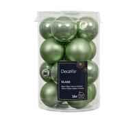 Juego de 16 bolas de Navidad de cristal, 3,5 cm, color verde mate y purpurina, para decoración navideña