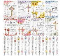 Juego de 16 bolígrafos con versículo bíblico de flores, regalos cristianos a granel para mujeres y hombres, regalo religioso, bloc de notas, bolígrafo de tinta, regalos inspiradores para fiestas de
