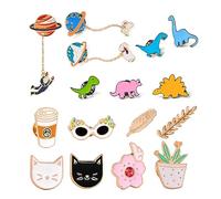Juego de 16 Broches de Dibujos Animados de Acero Inoxidable, Hechos a Mano, Esmaltados, Accesorios de Decoración de Ropa, 20*15*1cm