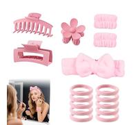 Juego de 16 diademas para spa y esponja de maquillaje, muñequera, 3 pinzas para el pelo y 10 gomas para el pelo, color rosa para yoga, deporte, ducha, juego de cuidado del cabello, Clean Girl Must