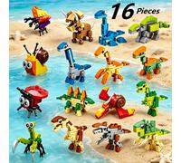 Juego de 16 piezas de bloques de construcción de rompecabezas 3D, juego de DIY de bloques de construcción de dinosaurios e insectos