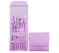 Juego de 16 piezas de cortaúñas, pedicura, manicura, herramientas de arte, cuchillo para uñas, cortadores de cutículas, tijeras, pinza para uñas, J morado