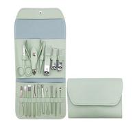 Juego de 16 piezas de cortaúñas, pedicura, manicura, herramientas de arte, cuchillo para uñas, cortadores de cutículas, tijeras, pinza para uñas, B verde