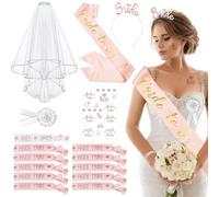Juego de 16 piezas de decoración para despedida de soltera - Pulseras de novia y equipo, tiara, velo, faja, insignias y accesorios para despedidas de soltera, fiestas y bodas