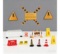 Juego de 16 piezas de Wichtel Baustelle,Wichtel Baustelle Set,Miniatur Set,Weihnachten Wichteltür Deko,Mini Einzughau,Diy Zubehör,Weihnachtsdeko,Kinder Puppenhaus,für Geschenk,Verkehrsschilder