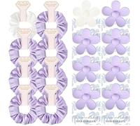 Juego de 16 pinzas para el pelo para propuesta de dama de honor, con tarjeta floral y coleteros de satén, caja de propuesta de regalo para fiesta nupcial (blanco y morado, 3 pulgadas (paquete de 16)