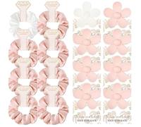 Juego de 16 pinzas para el pelo para propuesta de dama de honor, con tarjeta floral y coleteros de satén, caja de propuesta de regalo para fiesta nupcial (blanco y rosa, 7,6 cm (paquete de 16)