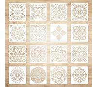 Juego de 16 plantillas reutilizables de mandalas, plantillas artísticas para pintar, decorar paredes, muebles, suelo, ventana, piedras, tejidos, azulejos y álbum de recortes