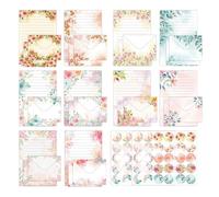 Juego de 160 papeles de carta con sobre, 50 hojas A5 a rayas y 50 sobres, acuarela elegante para niños y niñas, papel decorativo floral con 60 pegatinas para invitaciones de boda (10 colores)