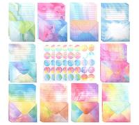 Juego de 160 Piezas Papel de Escribir y Sobres, 50 A5 Forrados y 50 Sobres y 60 Pegatinas, Set Papeleria Sobres Bonitos de Cartas con Forro Papelería, Carta Papel de Escribir para Invitaciones