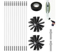 Juego de 17 cepillos para chimenea, cepillo de limpieza para chimenea, incluye 2 cepillos de tubo de estufa de 150 mm de diámetro, 12 barras flexibles de 410 mm, 2 barras hexagonales, 1 cinta adhesiva