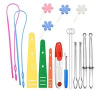 Juego de 17 herramientas para enhebrar cordones, enhebrador de cordones, enhebrador de cordones, enhebrador flexible de cordones, enhebrador de cordones elásticos planos, gancho girador de lazos