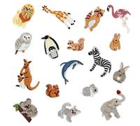 Juego de 17 parches de tela de animales, bordados de tela, parches de costura, decoración hecha a mano, adecuado para vaqueros, chaquetas de plumas, tops