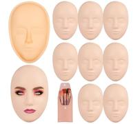 Juego de 17 piezas para práctica de maquillaje, 8 pieles de maniquí de silicona con 1 soporte y 8 brochas de maquillaje para principiantes, para pintura facial, maquillaje permanente y creación de
