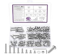 Juego de 178 tornillos M6, tornillos hexagonales hexagonales, tornillos roscados plateados con tuercas con arandelas, juego de tornillos de cabeza alomada y tuercas, juego de tornillos para bicicleta