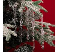 Juego de 18 adornos de Navidad de acrílico para cristal con copos de nieve e carámbanos para colgar en árboles y exhibiciones navideñas (azul)