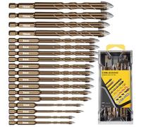 Juego de 18 brocas de mampostería de carburo - punta cruzada - puntas de carburo para azulejos, ladrillo, vidrio, cerámica/cemento, varilla hexagonal de 3 a 12 mm, diseño de doble surco para taladrar