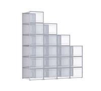 SONGMICS - Cajas para Zapatos, 18 Unidades, Plegable, para Tallas de hasta 46, Transparente y Gris LSP007G18