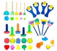Juego de 18 Esponjas de Pintura, Juego de Pinceles de Pintura De Esponja de Color, Rodillo, Escoba, Sello en Forma de Niños Cepillos de Pintura, Pinceles de Esponja Niños para Dibujo, Manualidades