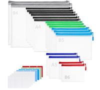 Juego de 18 fundas para documentos A4 B4 A5 B5 B6+24 pegatinas - Bolsas impermeables con cremallera para almacenamiento Lego, juguetes, rompecabezas, viajes, bolsas transparentes de PVC con cremallera
