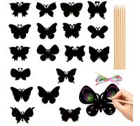 Juego de 18 imágenes para rascar con forma de mariposa, arco iris, con palos de madera y cinta, papel para rascar, decoración de cumpleaños, manualidades