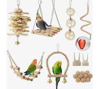 Juego de 18 piezas de juguetes colgantes para jaula de pájaros con percha, escalera, juguetes para masticar y hamaca para periquitos y pinzo