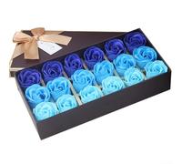 Juego de 18 rosas de jabón en caja elevada para el día de la mujer y el día de San Valentín con presentación estructurada y presencia perfumada ligera (azul)