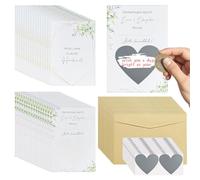 Juego de 18 tarjetas para rascar y rascar con texto "Juntos por tu primer año de matrimonio", juegos de boda para los recién casados, cupones para novios con 18 sobres, 18 pegatinas de corazón