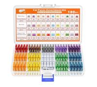 Juego de 180 fusibles mixtos para coche, con maletín de almacenamiento y extractor de fusibles, juego de fusibles planos para coches, caravanas, camiones, motocicletas