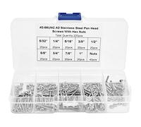 Juego de 180 tornillos de cabeza cruzada y 40 tuercas, kit de herrajes de fijación en acero inoxidable 304#2-56UNC con longitudes variadas para electrónica, electrodomésticos y