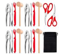 Juego de 19 herramientas de mariscos, incluye 4 mazos de cangrejo de langosta, 4 galletas de cangrejo, 4 conchas de langosta, 4 tenedores/palillos de patas de cangrejo, 2 tijeras de mariscos y bolsa