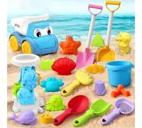 Juego de 19 juguetes de arena, juguetes de playa a partir de 1 año, niños y niñas con cubo de moldes de arena y pala, material de polietileno, juguete para exteriores para jardín, playa (B)