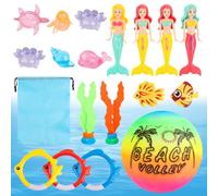Juego de 19 juguetes de buceo bajo el agua, juguetes para piscina, buceo, sirenas, anillos de buceo, algas, waterpolo, tesoros piratas, para niños y niñas