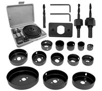 Juego de 19 sierras de copa para agujeros, fresa para cartón yeso, sierra de copa bimetálica, con 2 llaves hexagonales, 2 barras de conexión, 1 taladro, 1 placa de montaje, 19-127 mm hojas para sierra