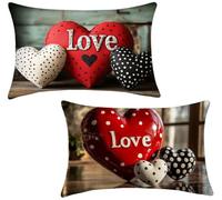 Juego de 2 30x50 Cojines Exterior Rojo Cojines Sofa Funda Cojin Lino Funda de Almohada Amor Cojin Impermeable Pillow Case con Cremallera Oculta, Decoracion Hogar, Decoracion Jardin Exterior x-353