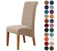 Juego de 2/4/6 fundas de terciopelo de alta elasticidad extraíbles y lavables, con respaldo alto para comedor, hotel, banquete, cocina, restaurante, evento (6 piezas, camello)