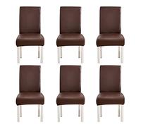 Juego de 2/4/6 fundas elásticas impermeables de piel sintética para sillas de comedor, resistentes al aceite, extraíbles y lavables (marrón oscuro) - perfectas para decoración y protección del hogar