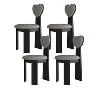 Juego de 2/4/6 sillas de comedor modernas de madera maciza de mediados de siglo, cojines de cuero y respaldos de amor, ideales para comedor, sala de estar, dormitorio, estudio (negro y caqui oscuro)